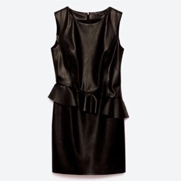 Zara Dresses & Skirts - ZARA Faux leather mini peplum dress Size XS